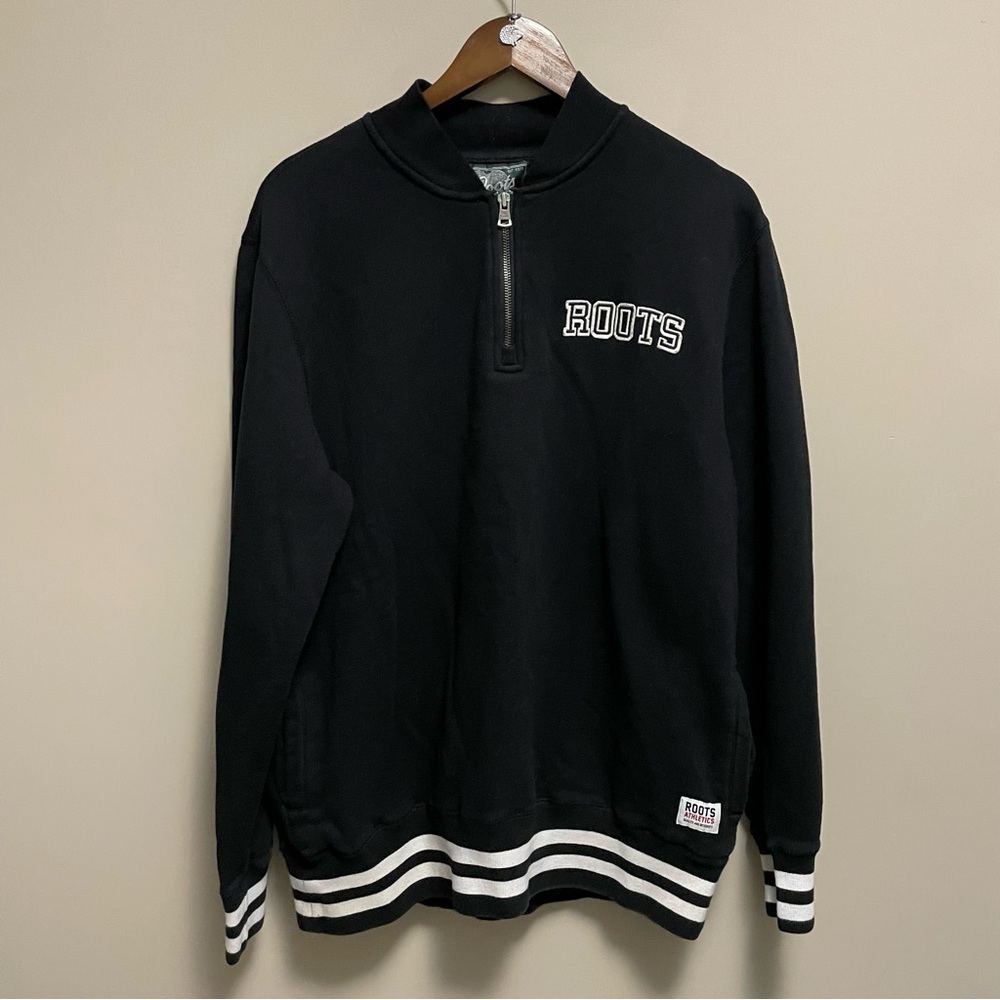 Roots Black & White 1/2 Zip-Up Sweatshirt Men’s Large Women XL